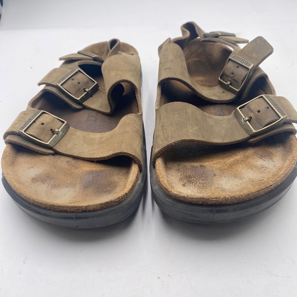 Birkenstock Milano CT Sandals Men 12 EU 45 Khaki Brown Oiled Leather Rugged Sole - Picture 2 of 15
